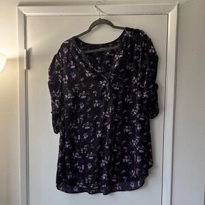 Torrid Black Top with Purple Floral Pattern